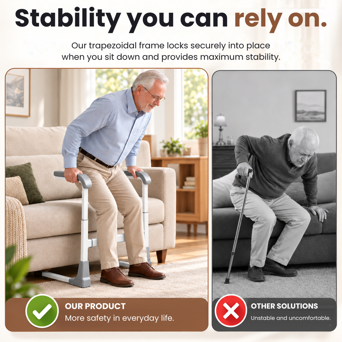 SofaRise standing aid with stable non-slip feet