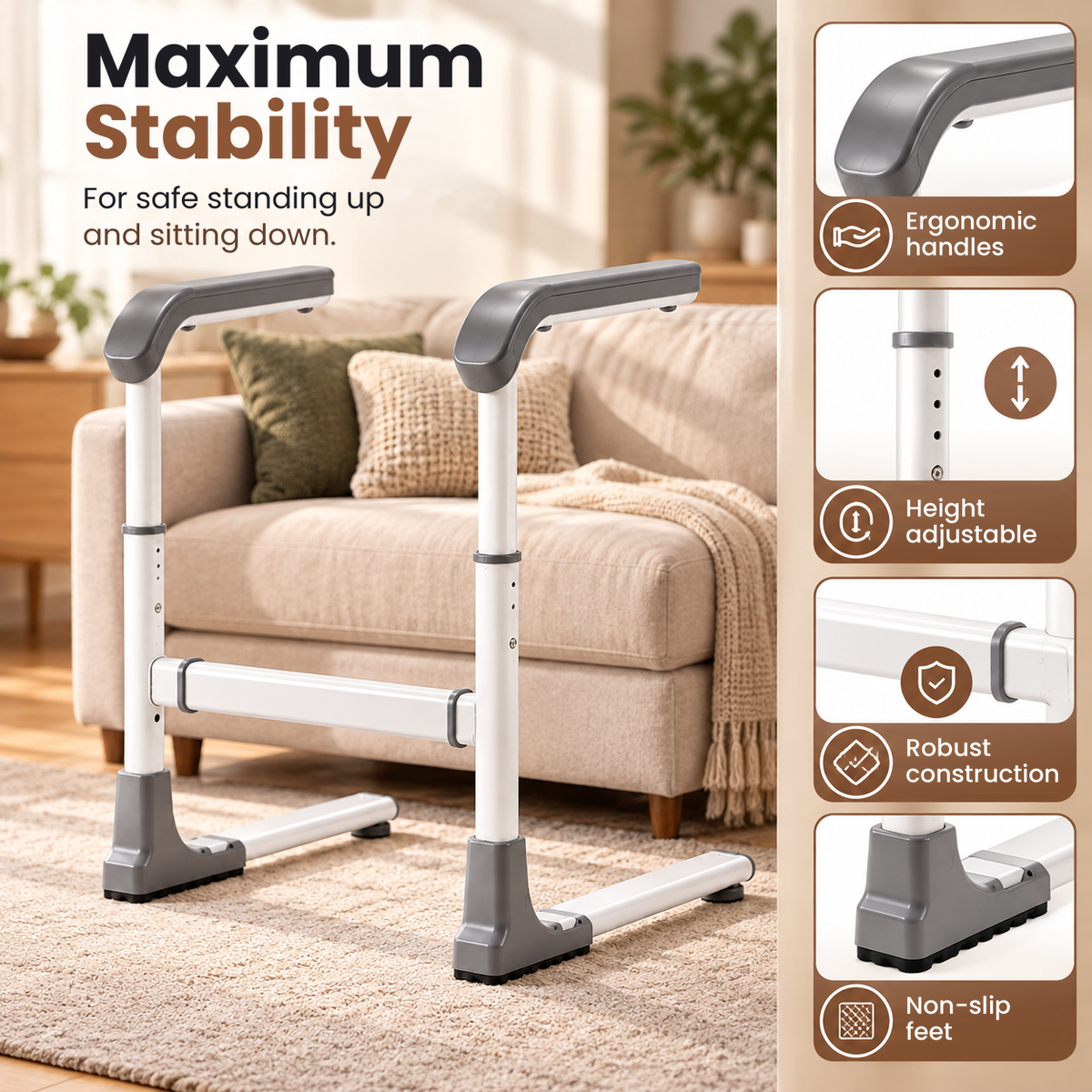 SofaRise standing aid with sturdy frame for maximum stability