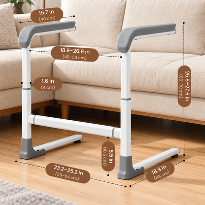 SofaRise standing aid dimensions with adjustable height, width and base measurements